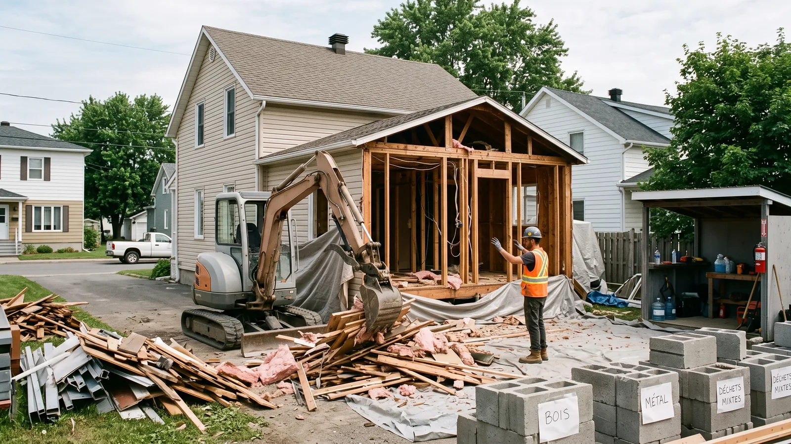 Chantier de démolition résidentielle à Acton Vale