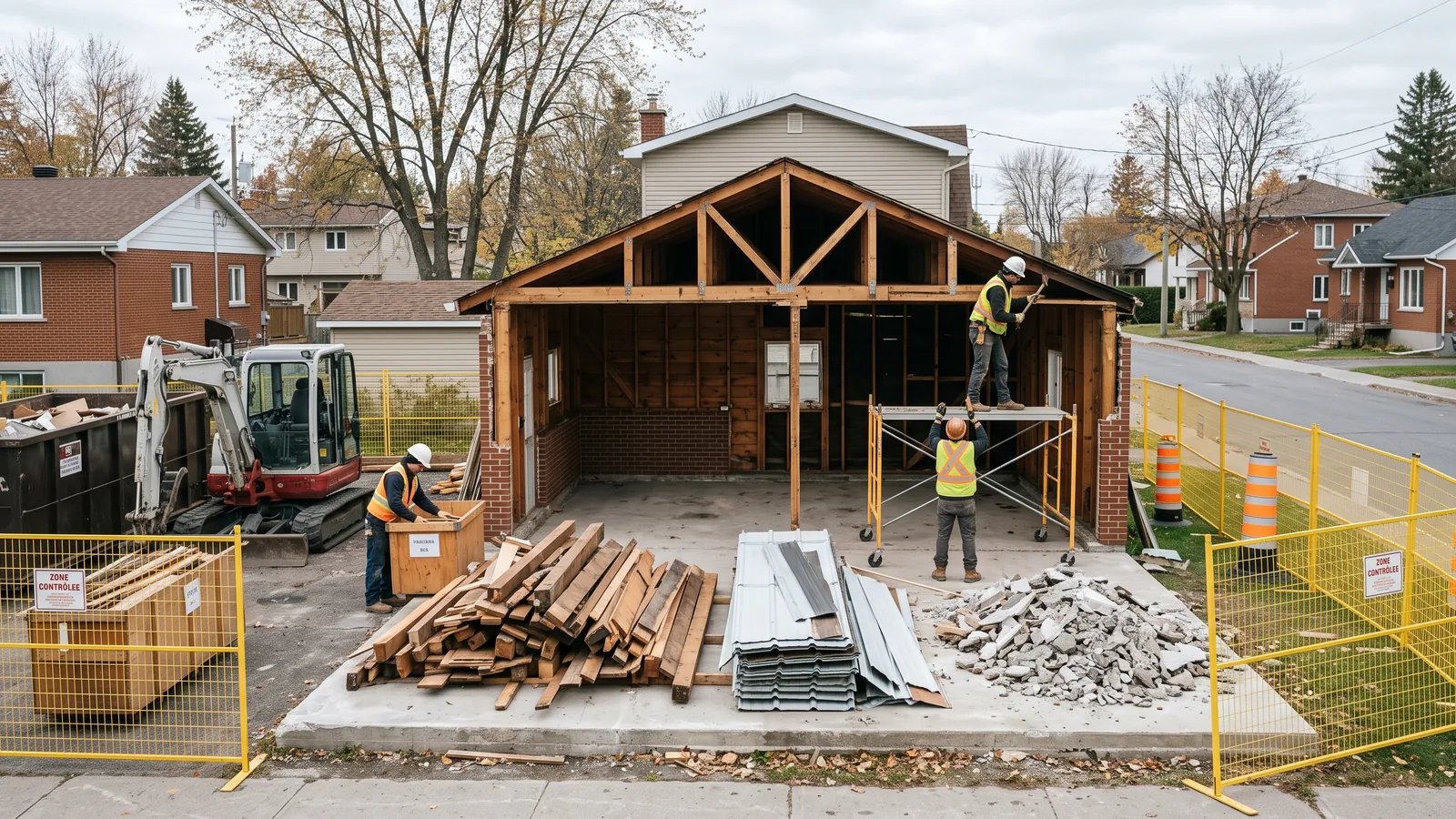 Chantier de démolition résidentielle à Mercier