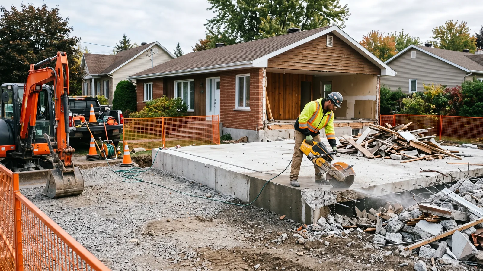 Chantier de démolition résidentielle à Mont-Saint-Grégoire