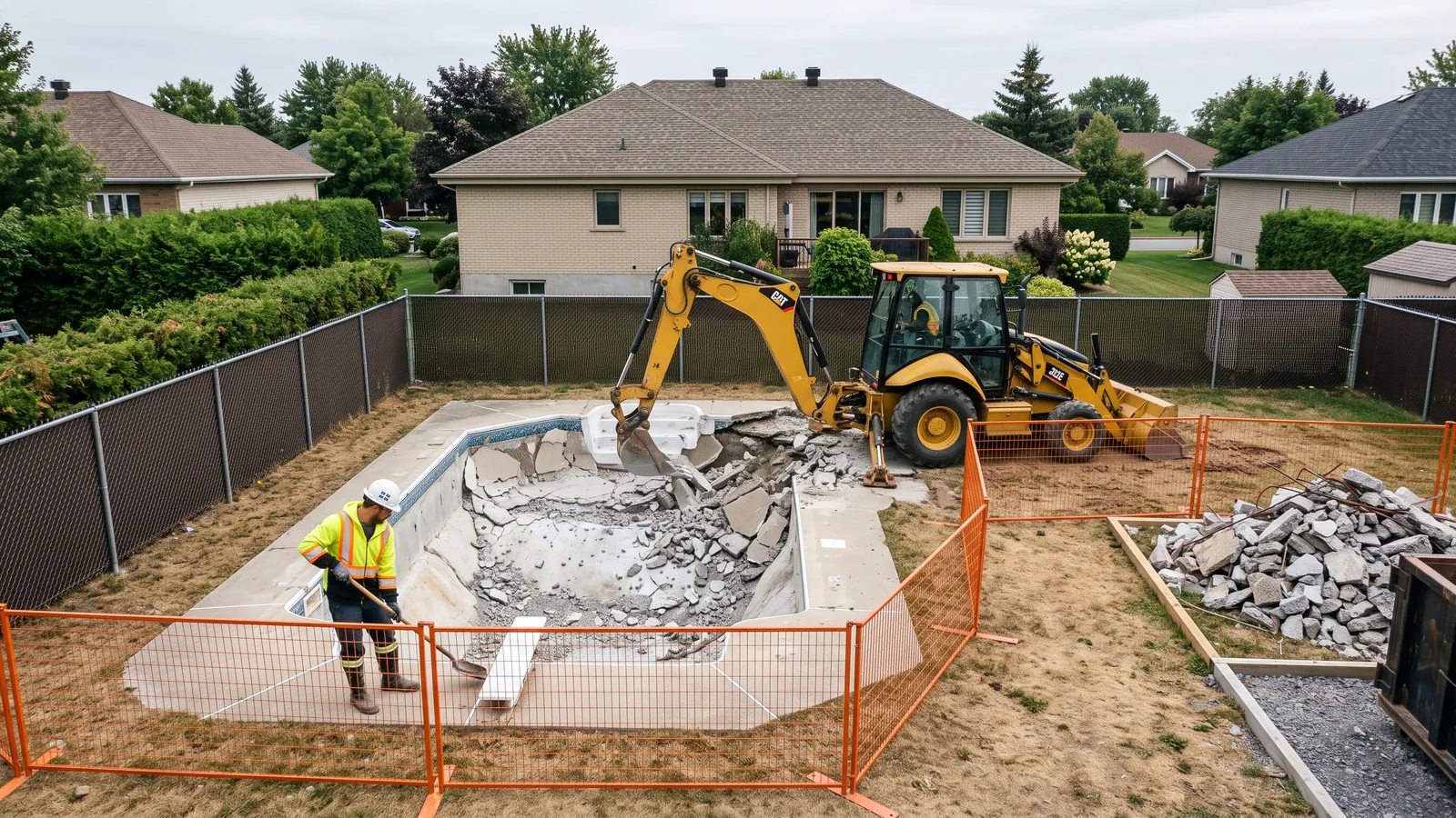 Chantier de démolition résidentielle à Notre-Dame-de-l'Île-Perrot