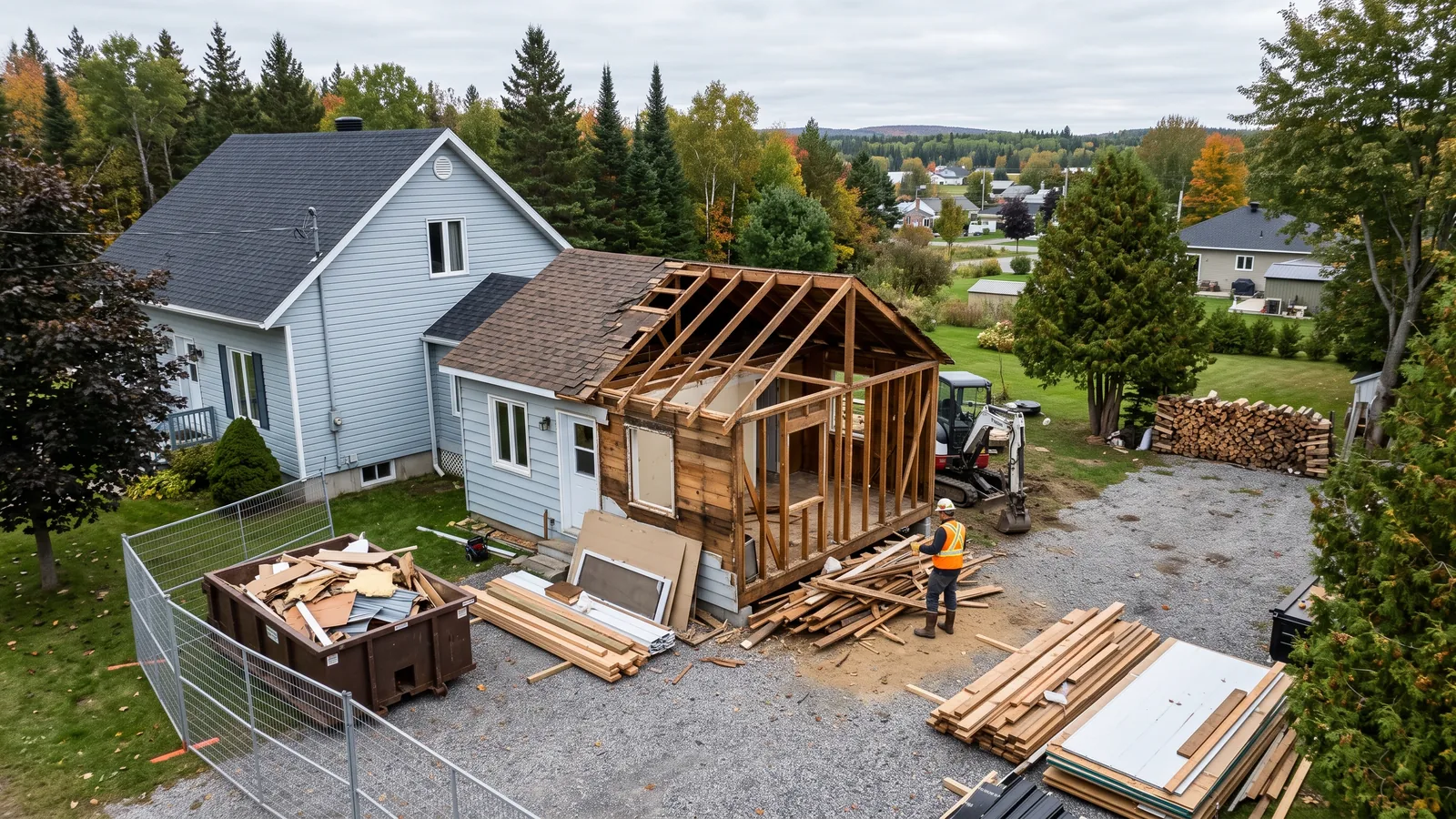 Chantier de démolition résidentielle à Saint-Damien