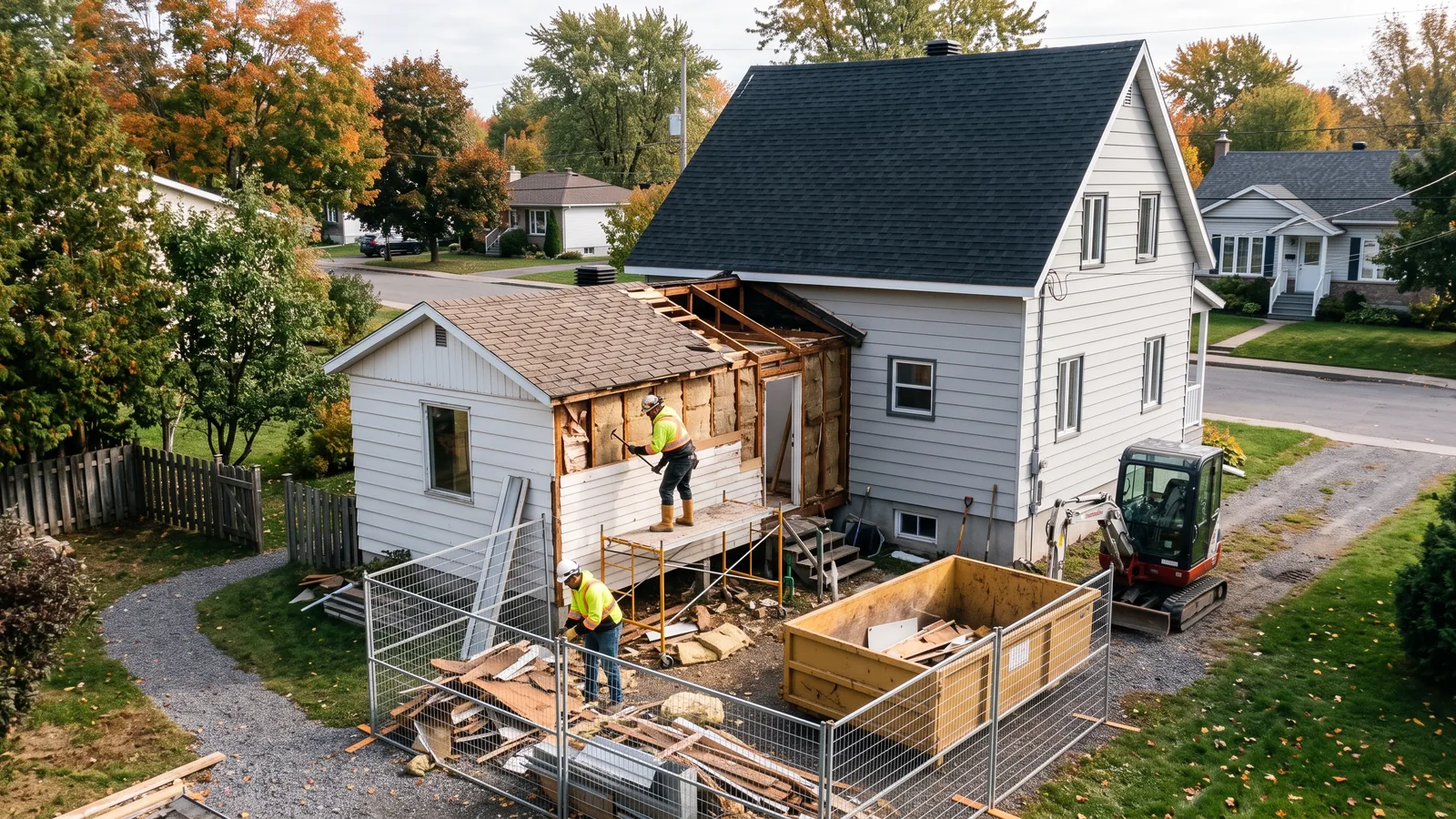 Chantier de démolition résidentielle à Saint-Lambert-de-Lauzon