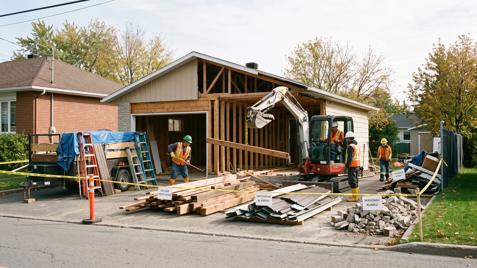 Chantier de démolition résidentielle à Saint-Pie