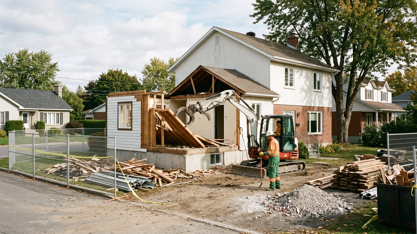 Chantier de démolition résidentielle à Sainte-Julie